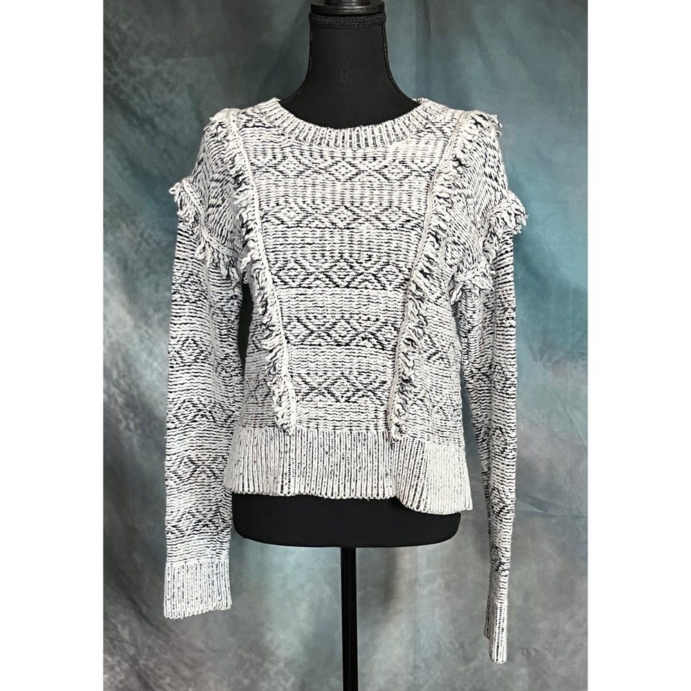GAP Womens Sweater Knit Ruffle Trim Crew Neck Patterned Pullover Top Size Medium